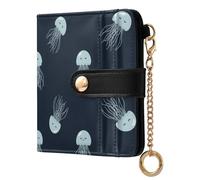 Jellyfish Ocean Black Print Small Women Wallet RFID Blocking Bifold PU Leather Compact Card Holder with Zipper Coin Pocket Purse for Women Ladies Girls