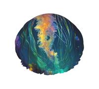 Jellyfish Ocean Print Reusable Shower Cap For Women Shower Caps With Double-Layer Elastic For Long Hair Bath