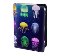 Jellyfish Ocean Printing Cowhide Passport Holder,Passport Cover,Travel Card Cover Case For Men Women,Documents Protector, Black, One Size