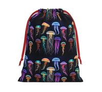 Jellyfish Ocean Printing Drawstring Gift Bag With Red Ribbon Soft Stylish For Christmas Halloween Fits Card Candies