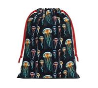 Jellyfish Ocean Printing Drawstring Gift Bag With Red Ribbon Soft Stylish For Christmas Halloween Fits Card Candies
