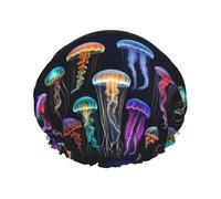 Jellyfish ocean Reusable Shower Cap for Women, Double Waterproof Layers Bath Hat, Hair Treatment Essentials