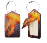 Jellyfish Orange Luggage Tag for Suitcase PU Leather Suitcase Tag with Stainless Steel Loop and Address Card Baggage Tags Cute Bag Name Travel Tags ID Labels for Women Men 2 PCS