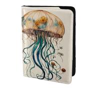 Jellyfish Pattern print Leather Card Case Travel Accessories Passport Holder Cover Wallet for Women Men, Black, One Size