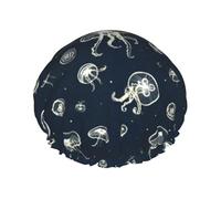 Jellyfish Pattern Print Premium Double Layer Shower Cap For Women With Reusable Shower Cap For Hair - Waterproof Plastic Cap - Shower Caps For Long, Short And Curly Hairs
