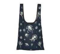 Jellyfish Pattern Print Reusable, Foldable,Washable Grocery Bags Foldable in A Pouch Eco Tote Shopping Bag,Daily Shopping Loading