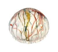 Jellyfish Pattern Print Reusable Shower Cap For Women Shower Caps With Double-Layer Elastic For Long Hair Bath