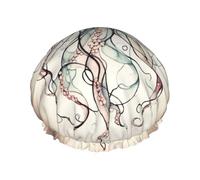 Jellyfish Pattern Print Reusable Shower Cap For Women Shower Caps With Double-Layer Elastic For Long Hair Bath