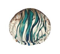 Jellyfish Pattern Print Reusable Shower Cap For Women Shower Caps With Double-Layer Elastic For Long Hair Bath