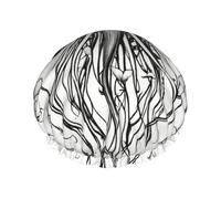 Jellyfish Pattern Print Shower Cap, Lined Shower Cap For Women Reusable, Double Layer Waterproof Bath Cap