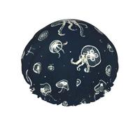 Jellyfish Pattern Printed Hair Cover, Dual Layer Bathing Cap For Thick Hair, Reusable Headgear For Women