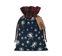 Jellyfish Pattern Printing Cute Color Matching Plaid Christmas Bag Drawstring Design For Christmas Party Gift Packaging