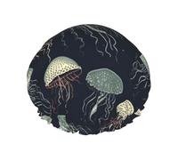 Jellyfish Pattern Shower Caps for Women Reusable Bath Caps for Men Double Layer Waterproof Hair Cap with EVA Lining Stylish Large Shower Bonnet Soft Bath Hat for Long Hair, Braids