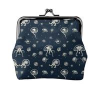 Jellyfish Pattern Women's Leather Kiss-Lock Coin Purse,Double-Sided Full Print Pattern,Ultra-Fine Fiber Leather,Small Clutch Wallet for Cash,Cards,Coins