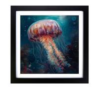 Jellyfish Post-Impressionism Framed Print | 18x18 Inch Black Framed Wall Art | Ready to Hang | Impressionist Nature Picture | Living Room Bedroom Lounge Office