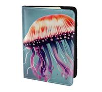 Jellyfish print Leather Card Case Travel Accessories Passport Holder Cover Wallet for Women Men, Black, One Size