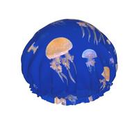 Jellyfish Print Premium Double Layer Shower Cap For Women With Reusable Shower Cap For Hair - Waterproof Plastic Cap - Shower Caps For Long, Short And Curly Hairs