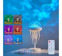 Jellyfish Projector Light with 7 Colors, 2-in-1 Jellyfish Lamp with Remote Control and Timer Function, Water Wave Aurora Night Light for Kids for Party, Games, Gaming Room Decoration Gift (White)