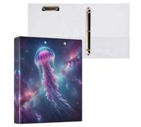 Jellyfish Purple Space 3 Rings Binders 1-1/2 Inch, Basic Binder Notebook with 3 Interior Pockets Three Ring Binders Decorative for Work School Office, 1 Pack