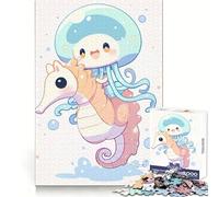 Jellyfish Riding Seahorse 1000 Piece Jigsaw Puzzles for Adults Teenagers Logic Game Precise Joint Pattern Assemble Room Accent (38x52cm)