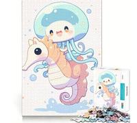 Jellyfish Riding Seahorse Jigsaw Puzzle for Adults 1000 Pieces Serene Game DownTime Game Pattern Build Xmas Gift (38x26cm)