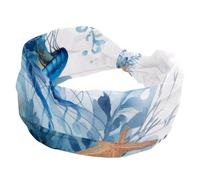 Jellyfish Sea Blue Algae with Leaves Bubbles and Starfish Wide Headbands for Women, Yoga Workout Head Bands Wide Elastic Hair Bands for Washing Face Makeup