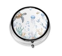 Jellyfish Sea Small Pill Box 3 Compartment Portable Pill Box for Purse Pocket Ocean Turtle Mini Medicine Organiser for Daily Vitamin Fish Oil Storage