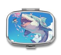 Jellyfish Shark Girl Pill Case Box with 2 Compartment Medicine Vitamin Organizer for Purse Pocket 5.5x4cm