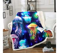 Jellyfish Sherpa Fleece Throw Blanket for Sofa Bed Couch - Ocean Creature Themed, 60"x79" Reversible