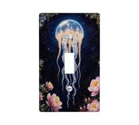 Jellyfish Single Light Switch Cover Plate, Fantasy Nature Flowers Galaxy Summer Blue Plastic Standard Size Decorative Wall Plates for Bedroom Bathroom Kitchen Entrance Decor (Single)
