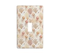 Jellyfish Single Light Switch Cover Plate, Marine Natural Coral Seaweed Summer Peach Plastic Standard Size Wall Switch Plates Accents for Living Room Bedroom Home Office Decor (Single)