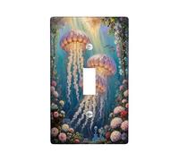 Jellyfish Single Light Switch Cover Plate, Underwater Natural Flowers Coral Summer Blue Plastic Standard Size Decorative Wall Plates for Living Room Bedroom Home Office Decor (Single)