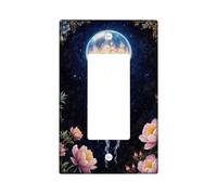 Jellyfish Single Rocker Light Switch Cover, Fantasy Nature Flowers Galaxy Summer Blue Plastic Standard Size Accents Wall Switch Plates for New Apartment Home Bedroom Office Decor