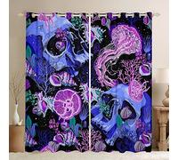 Jellyfish Skull Window Drapes Gothic Skull Curtains for Kids Boys Girls Sealife Window Curtains for Bedroom Living Room Skeleton Bones Window Treatments Purple W46*L54