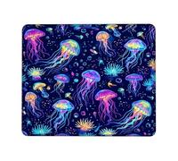 Jellyfish Small Mouse Pad, Underwater Vibrant Bubbles Seaweed Summer Blue Square Rubber Smooth Stitched Edge Cloth Mousepad Desk Accessories for Gaming Computer Laptop Square 8x10 Inch