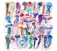 Jellyfish Stickers 50 Pcs Cute Ocean Animals Sticker for Water Bottle Laptop Car Helmet Guitar Skateboard Scrapbook Luggage Travel Case Computer,Vinyl Waterproof Sea Decals for Girls Kids Teens