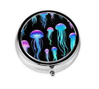 Jellyfish Swarm Mini Round Pill Box, can be Put into Wallet, Pocket, Light and Convenient, 3 Compartment Pill Box, Portable Pill Box,
