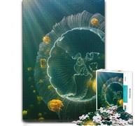 Jellyfish swarm underwater with sun rays Jigsaw Puzzle, 1000 Piece | A printed paper puzzle at weekends for patient puzzling.