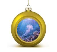 Jellyfish Swimming Christmas Ball Ornaments - Golden Shatterproof Plastic Vintage Rustic Xmas Tree Decorations Pendant for Family Holiday Wedding Party Xmas Hanging Decoration