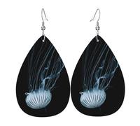 Jellyfish Teardrop Leather Earrings Ladies Print Pendant With Hook Fashion Vintage Party Daily Wear