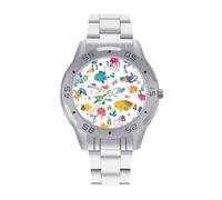 Jellyfish Turtles Under Sea Business Watch for Men Metal Band Watches Casual Gift Three-Hand Wrist Watch for Boyfriend Father
