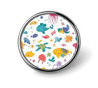 Jellyfish Turtles Under Sea Round Lapel Pin Brooches Badge Holder for Clothes Bags Backpack Hats