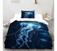Jellyfish Water Bedding Set 3D Design Animal Themes Marine Animals Duvet Cover Set Chic Breathable Quilt Cover Suitable for Family, Couple, Children with Pillow Single（135x200cm）