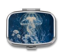 Jellyfish White Pill Case Box with 2 Compartment Medicine Vitamin Organizer for Purse Pocket 5.5x4cm