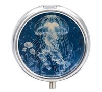 Jellyfish White Pill Case Box with 3 Compartment Medicine Vitamin Organizer for Purse Pocket 5x5cm