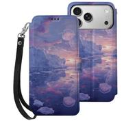 Jellyfishs Swim Near Iceberg Phone Case Compatible with iPhone 17 Pro Max | Unisex Leather Wallet Thin Fit Cellphone Protective Cover
