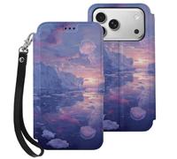 Jellyfishs Swim Near Iceberg Phone Case Compatible with iPhone 17 Pro | Unisex Leather Wallet Thin Fit Cellphone Protective Cover