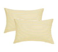 JELLYMONI 100% Natural Cotton Striped King Pillowcases Set, 2 Pack White and Yellow Stripes Pattern Printed Pillow Covers with Envelope Closure(Pillows are not Included)