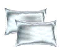JELLYMONI 100% Natural Cotton Striped Queen Pillowcases Set, 2 Pack White and Grayish Blue Stripes Pattern Printed Pillow Covers with Envelope Closure(Pillows are not Included)