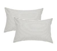 JELLYMONI 100% Natural Cotton Striped Queen Pillowcases Set, 2 Pack White and Grey Stripes Pattern Printed Pillow Covers with Envelope Closure(Pillows are not Included)